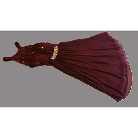 BCX Womens Short Party Dress/ Burgandy/Chiffon, Lace, Sequins/Jr Size 1 - Picture 7 of 9